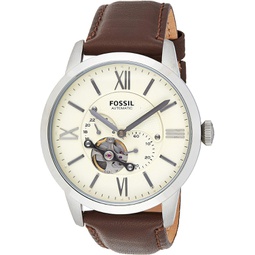 Fossil Mens Townsman Auto Automatic Leather Multifunction Watch, Color: Silver/Cream, Brown (Model: ME3064)
