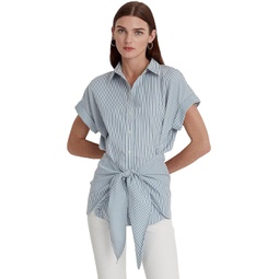 Womens LAUREN Ralph Lauren Striped Tie Front Cotton Broadcloth Shirt