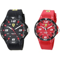 Ferrari Scuderia Pista Mens Quartz Plastic and Silicone Strap Casual Watch, Color: Black Red (Model: 0870047)