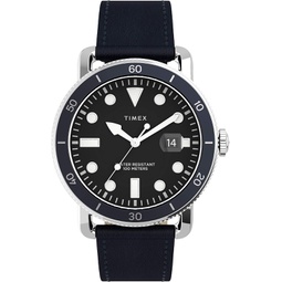Timex Mens TW2U01900 Port 42mm Blue/Black Leather Strap Watch
