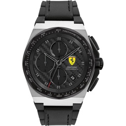 Ferrari Scuderia Aspire Mens Quartz Chronograph Stainless Steel and Leather and Silicone Strap Watch, Color: Black (Model: 0830868)