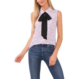 CeCe Sleeveless Floral Bow Blouse