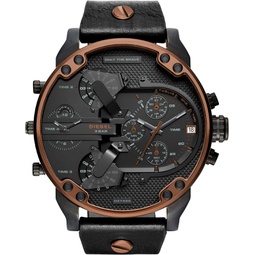 Diesel Mens Mr Daddy 2.0 Quartz Stainless Steel and Leather Chronograph Watch, Color: Black (Model: DZ7400)