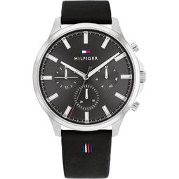 Tommy Hilfiger 1710495 Mens Stainless Steel Case and Leather Strap Watch Color: Black