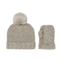UGG Kids Knit Hat with Faux Fur Pom and Knit Mittens Set (Toddler/Little Kids)