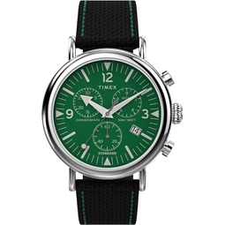 Timex Mens Chronograph 41mm Watch - Black Strap Green Dial Silver-Tone Case