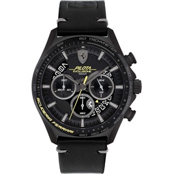 Ferrari Scuderia Pilota EVO Mens Quartz Chrono Stainless Steel and Leather Strap Casual Watch, Color: Black (Model: 0830823)