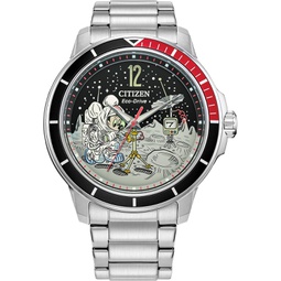 Citizen Eco-Drive Mens Mickey Astronaut Stainless Steel Watch, Red and Black Bezel, (Model: AW1709-54W)