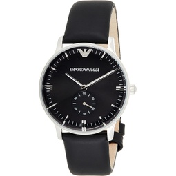 Emporio Armani Mens Stainless Steel Quartz Watch with Leather Strap, Black, 20 (Model: AR0382)