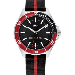 Tommy Hilfiger Mens Stainless Steel & Ionic Plated Black Steel & Multicolor Aluminum Case and Recycled #Tide Ocean Plastic Textile Strap Watch, Color: Black (Model: 1792010)