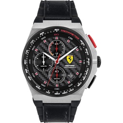 Ferrari Scuderia Aspire Mens Quartz Chrono Stainless Steel and Silicone Leather Strap Casual Watch, Color: Black (Model: 0830791)