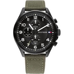 Tommy Hilfiger Mens Ionic Plated Black Steel Case and Nylon Strap Watch, Color: Green (Model: 1792006)