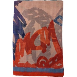 MCM Womens Quartz Pink Silk/Modal Jacquard Scarf with Red Logo Edge MEF9SMM09QB001