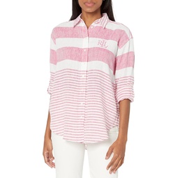 LAUREN Ralph Lauren Petite Striped Oversize Linen Shirt