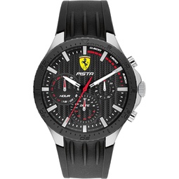 Ferrari Scuderia Pista Mens Quartz Multifunction Stainless Steel and Silicone Strap Watch, Color: Black (Model: 0830853)