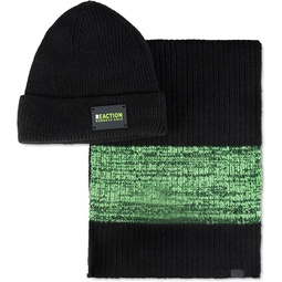Kenneth Cole REACTION Mens Neon Beanie and Scarf Set (Black, One Size)