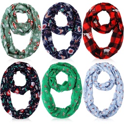 Handepo 6 Pcs Christmas Infinity Scarf Lightweight Holiday Loop Sheer Scarves Sheer Infinity Scarf Womens Scarves, 6 Patterns