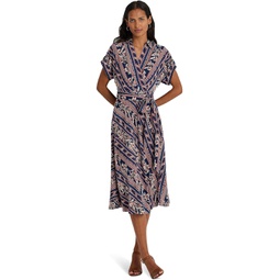 Womens LAUREN Ralph Lauren Geo-Stripe Belted Crepe Dress