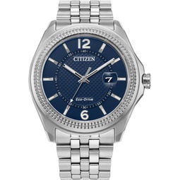 Citizen Mens Eco-Drive Classic Corso Silver Stainless Steel Watch,Blue Dial (Model:AW1740-54L)