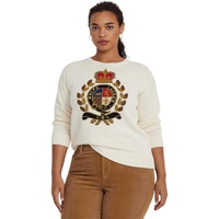 LAUREN Ralph Lauren Plus-Size Intarsia-Knit Crest Cotton-Blend Sweater