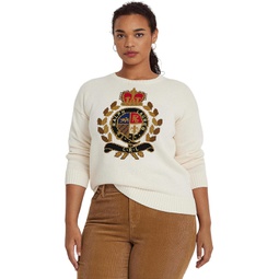 LAUREN Ralph Lauren Plus-Size Intarsia-Knit Crest Cotton-Blend Sweater