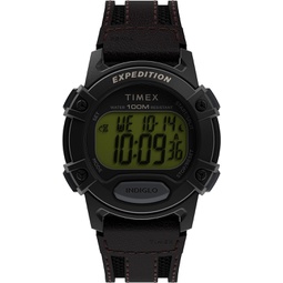 Timex Mens Expedition CAT 41mm Watch - Brown Strap Digital Dial Black Case