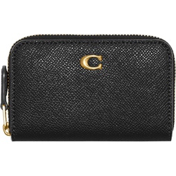 Coach Cross Grain Leather Small Zip Around Card Case, Black, One Size