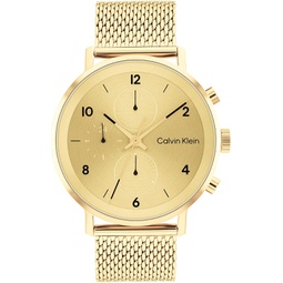 Calvin Klein Mens Multifunction Ionic Gold Plated Steel and Mesh Bracelet Watch, Color: Gold Plated (Model: 25200109)