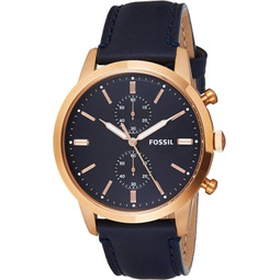 Fossil Mens Townsman Stainless Steel Analog-Quartz Watch with Leather Calfskin Strap, Blue, 15 (Model: FS5436)