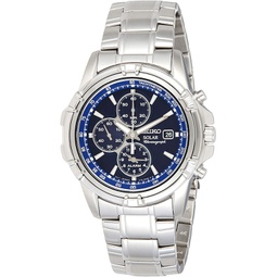Seiko Mens SSC141 Stainless Steel Solar Watch with Blue Dial