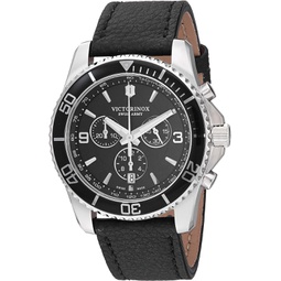 Victorinox Mens Stainless Steel Swiss Quartz Sport Watch with Leather Strap, Black, 21.6 (Model: 241864)