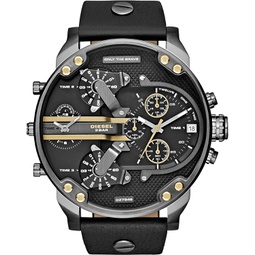 Diesel Mens 57mm Mr. Daddy 2.0 Quartz Stainless Steel and Leather Chronograph Watch, Color: Gunmetal, Black (Model: DZ7348)