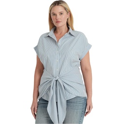 LAUREN Ralph Lauren Plus Size Striped Tie-Front Cotton Broadcloth Shirt