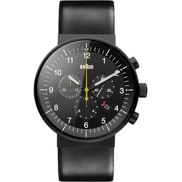 Braun Mens Quartz Watch with Black Dial Analogue Display and Black Leather Strap BN0095BKG, Black/Black, Strap
