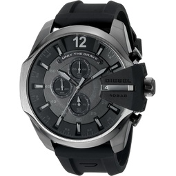 Diesel Mens Mega Chief Quartz Stainless Steel and Silcone Chronograph Watch, Color: Grey, Black (Model: DZ4378)