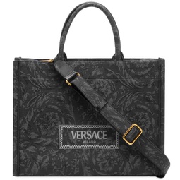 Versace Large Tote In Embroidery Jacquard Black Versace Gold