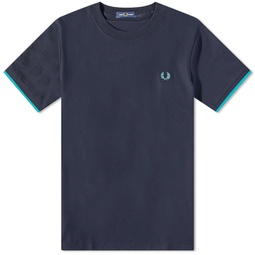 Fred Perry Tipped Cuff Pique T-Shirt Navy & Deep Mint
