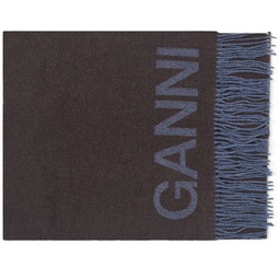 GANNI Recycled Wool Fringed Scarf Shaved Chocolate
