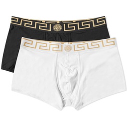 Versace Greek Logo Waistband Boxer - 2 Pack Black, Gold & White