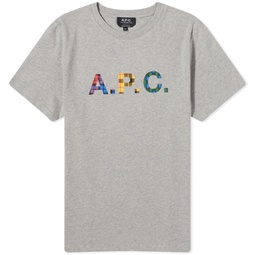 A.P.C. Derek Tartan Logo T-Shirt Heathered Light Grey