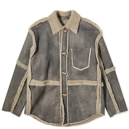 Acne Studios Larrie Shearling Shirt Jacket Taupe Grey