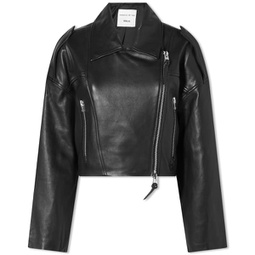 Agolde Remi Crop Leather Biker Jacket Black