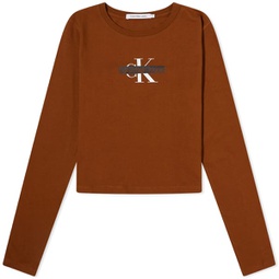 Calvin Klein Long Sleeve Seasonal Mono Logo T-Shirt Fudge Brown