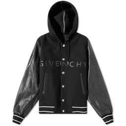 Givenchy Logo Leather Hooded Varsity Jacket Black