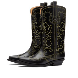 GANNI Embroidered Western Boot Black