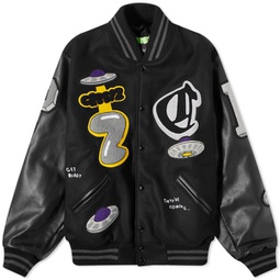 Creepz Invasion Leather Melton Varsity Jacket Black