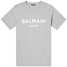 Balmain Paris Logo T-Shirt Grey Marl & White