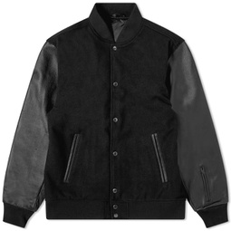 SOPHNET. Leather Sleeve Varsity Jacket Black