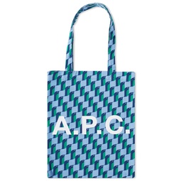 A.P.C. Lou Penguin Print Logo Tote Light Blue