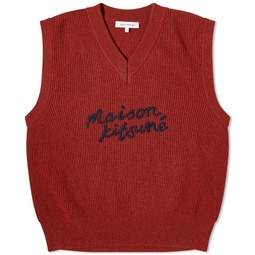 Maison Kitsune Handwriting Logo Oversize Vest Burnt Red